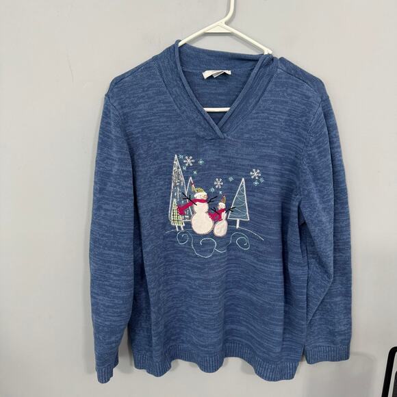 CJ Banks Winter Snowmen Pullover Sweater V-Neck Women's Plus Size 2X 100% Cotton - Picture 1 of 7